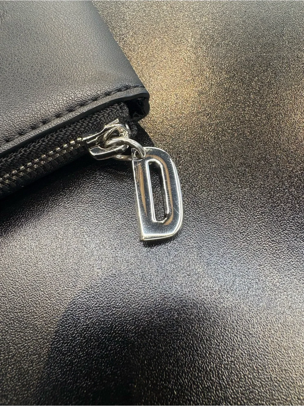 Diesel Black Leather Zip Card & Key Holder with Embossed Logo